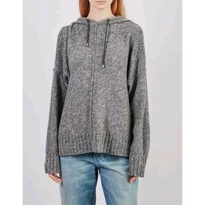 T Alexander Wang Knit Grey Long Sleeve Pullover Hoodie Marled Wool Cotton L